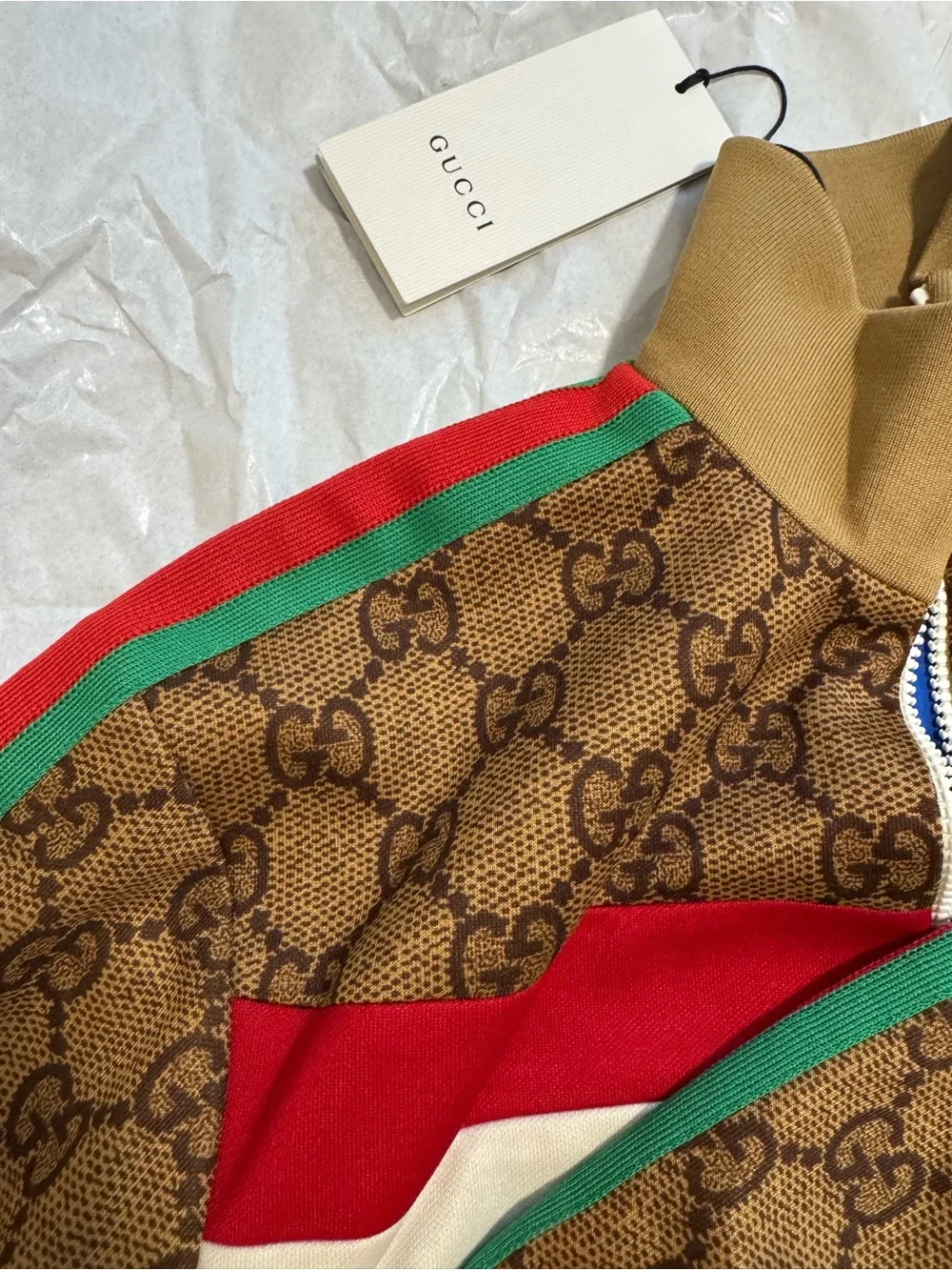 NEW Gucci GG Monogram Web Technical Zip Track Jacket Blue Brown Rare